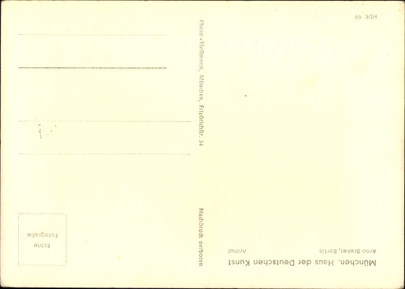 Postcard plastic by Arno Brecker, Anmut, HDK 99