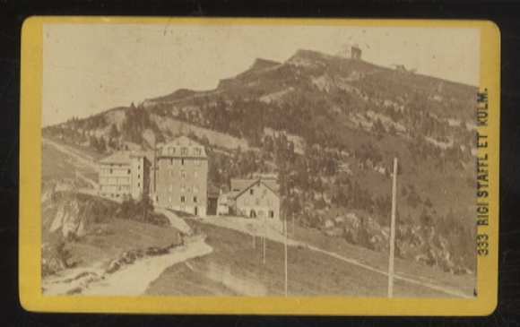 CdV Photo Rigi Staffel Canton Schwyz, stacja kolejowa Rigi, szczyt z domem na szczycie
