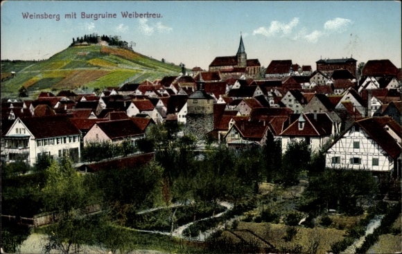 KP Weinsberg w dzielnicy Heilbronn, widok ogólny, ruiny zamku Weibertreu