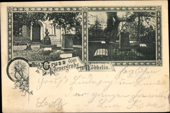 Postcard Wöbbelin in Mecklenburg, Theodor Körner grave
