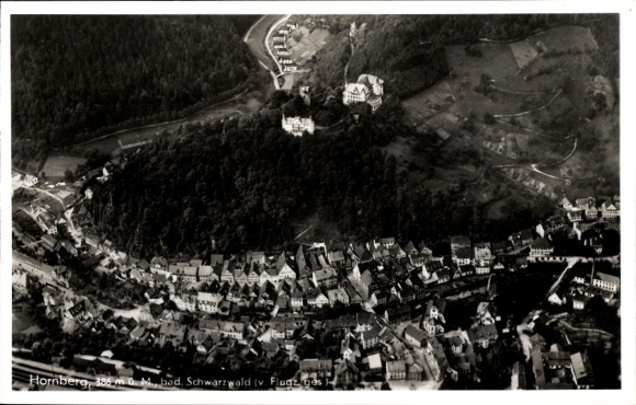 Ak Hornberg in het Zwarte Woud, 386 m boven zeeniveau. M., slecht. Zwarte Woud (v. vliegtuigen ges.)