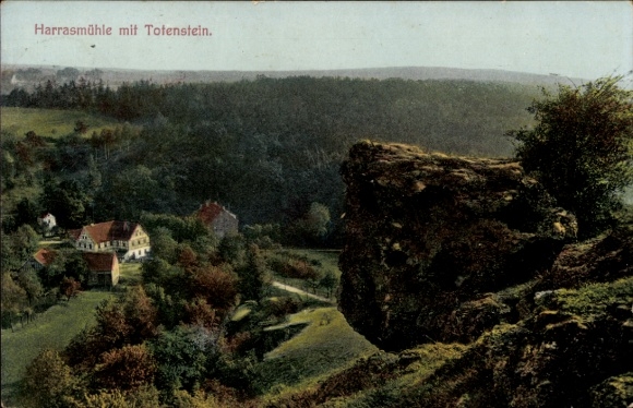Ak Lausnitz bei Neustadt an der Orla, Harrasmühle, Totenstein