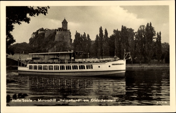 Ak Halle an der Saale, Motorschiff Heimatland am Giebichenstein, Burg