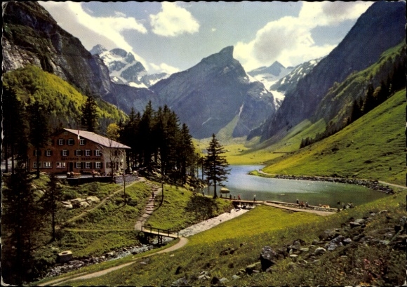 Ak Halbkanton Appenzell Außerrhoden, Berg Säntis und Altmann, Gasthof Seealpsee