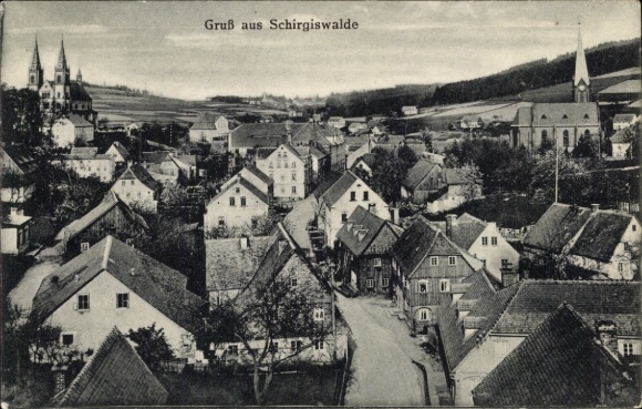 Ak Schirgiswalde in der Lausitz, Ort aus der Vogelschau