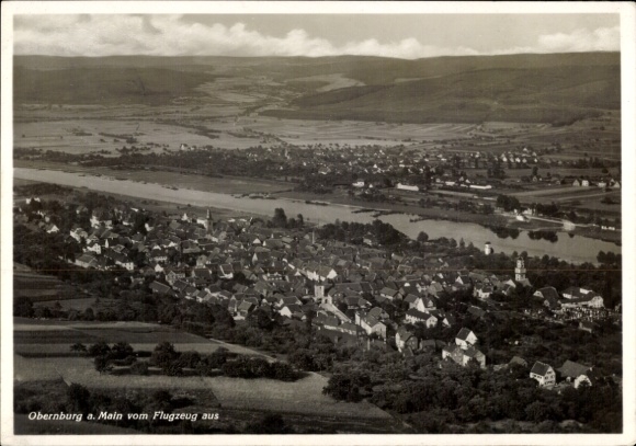 Postcard Obernburg am Main Lower Franconia, panorama, aerial photo