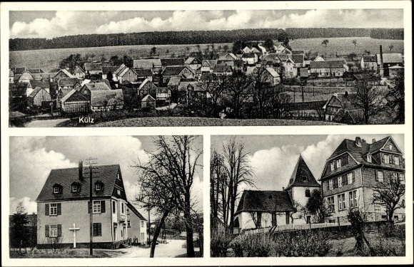 Postcard Külz im Hunsrück, general view, church, Chr. Klein