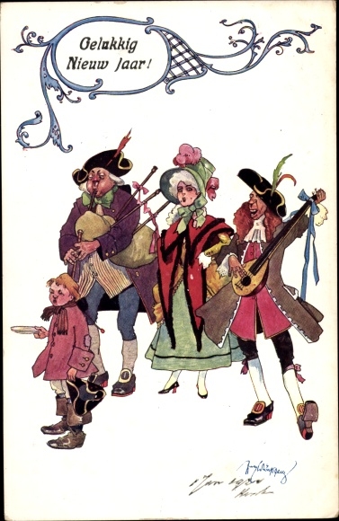 Künstler Ak Schönpflug, Fritz, Glückwunsch Neujahr, Musikanten, BKWI 2121-6