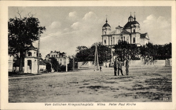 KP Wilno Wilno Litwa, Kościół Piotra i Pawła, scena uliczna, I wojna światowa