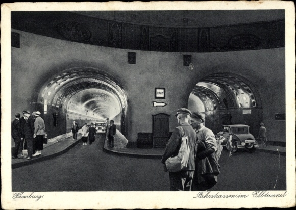 Postcard Hamburg Mitte St. Pauli, Elbe Tunnel Hamburg - Steinwärder, roads