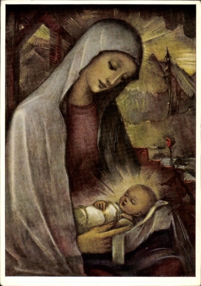 Postcard Berlin Zehlendorf, mother with child