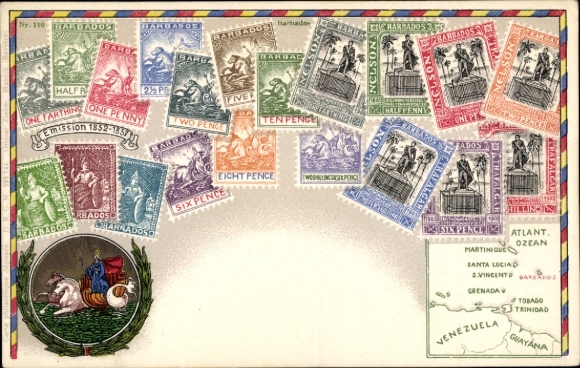 Stamps Chromo-Litho Barbados, Coat of Arms, Eight Pence