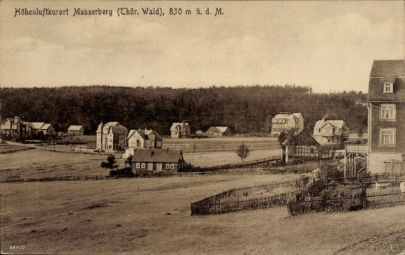 Postcard Masserberg in Thuringia, landscape, mountain health resort Thuringian Forest, view of houses
