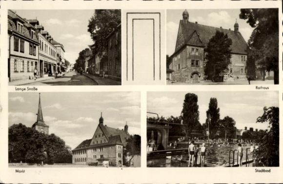 Postcard Sömmerda in Thuringia, Lange Straße, Town Hall, Market, Municipal Bath