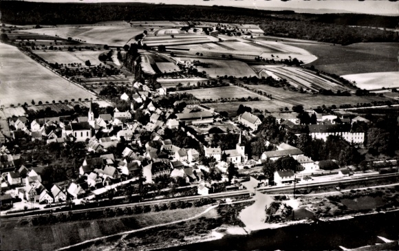 Postcard Obertheres am Main Theres Lower Franconia, aerial photograph