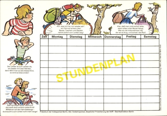 Timetable GDR Presidium People&#39;s Police Berlin, Dept. Traffic Police, Bicycle Safety around 1970
