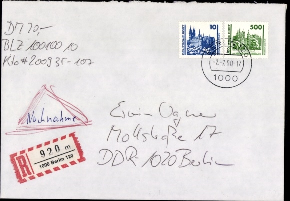 Michel No. 3344, 3352 on cash on delivery R-letter, first day of money transactions