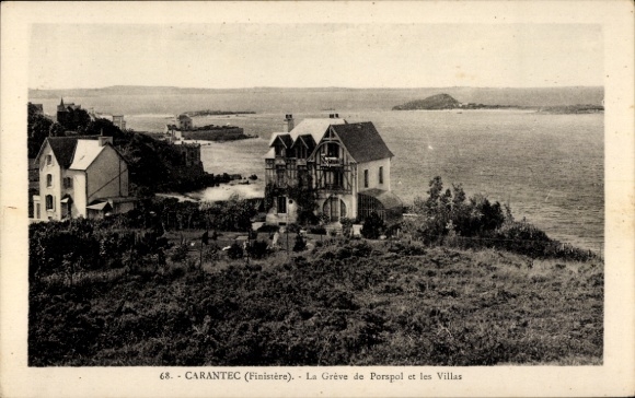 KP Carantec Finistère, widoki na wybrzeże, wille, plaża Porspol