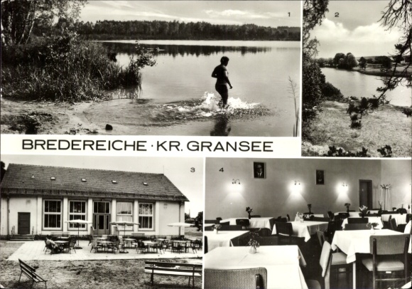 Postcard Bredereiche Fürstenberg an der Havel, Schulzensee, FDGB clubhouse on the Havel, dining room