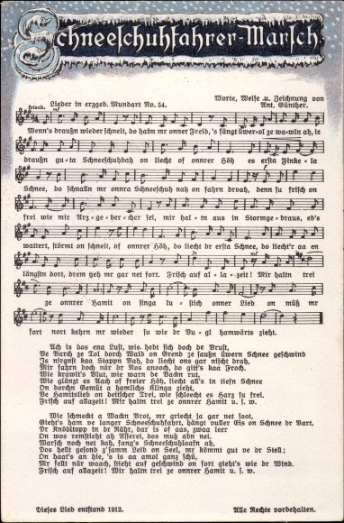 Song Postcard Günther, Anton, Snowshoe March, Ore Mountain dialect No. 54