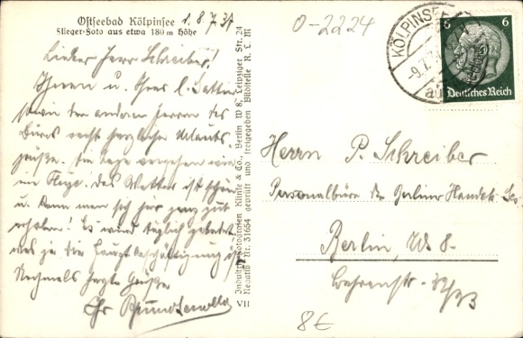 Postcard Kölpinsee Loddin on Usedom, aerial photograph from the beach, Klinke No. 11640