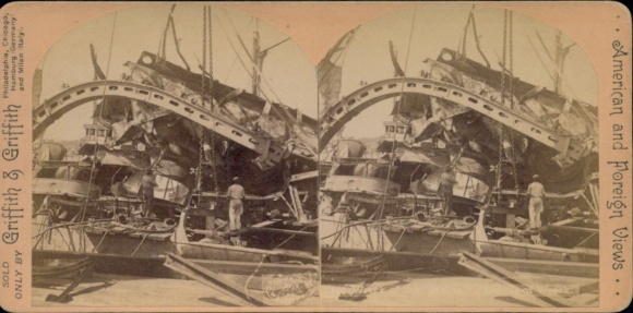 Stereo Foto Zerstörtes Schlachtschiff USS Maine, US Navy, Wrack