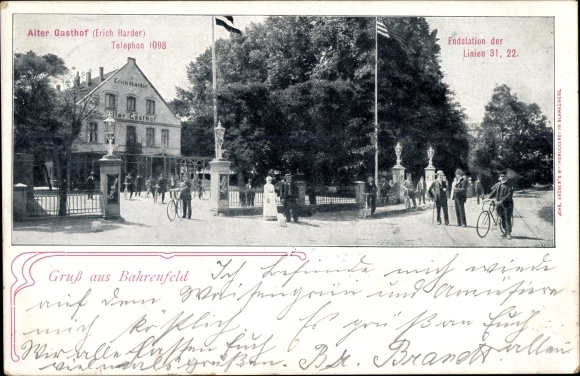 Postcard Hamburg Altona Bahrenfeld, Alter Gasthof, terminus of lines 31, 22