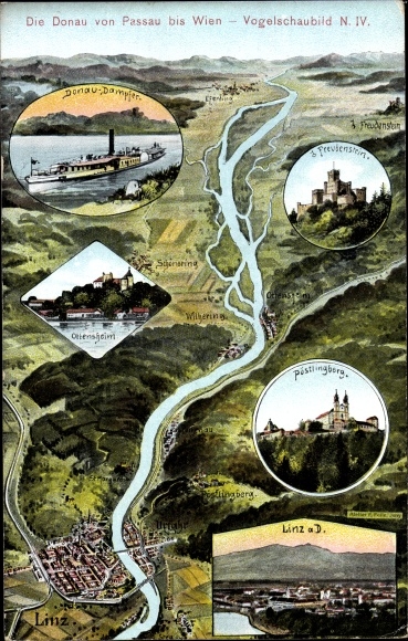 Maps artist PC skins, Eugen, Linz in Upper Austria, Danube from Passau to Vienna