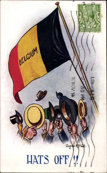 Artist Postcard McGill, Donald, Hats Off, Belgium, Belgian Flag, Patriotic
