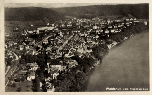 Postcard Waldshut Tiengen am Hochrhein, aerial photograph