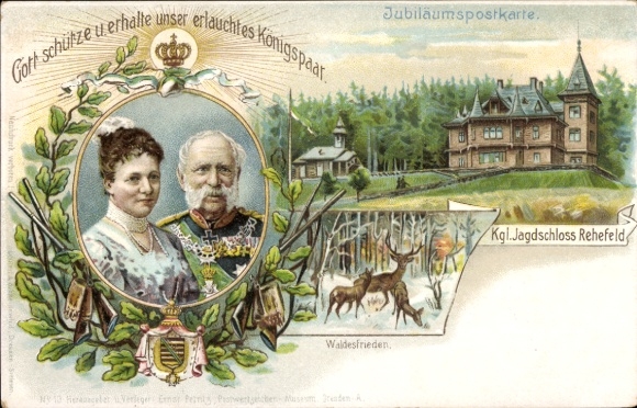 Postal stationery Chromo-Litho Rehefeld, Royal Hunting Lodge, King Albert of Saxony, Carola, PP 9 E2 010