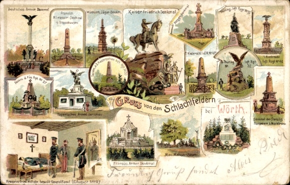 Chromo-Litho Wœrth sur Sauer Woerth Wörth an der Sauer Alsace Bas Rhin, Battle Monuments