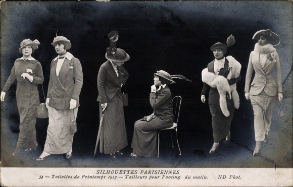 KP z sylwetkami Paryżan, moda wiosenna 1913, damy w sukienkach porannych