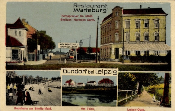 Ak Gundorf Böhlitz Ehrenberg Leipzig in Sachsen, Restaurant Warteburg, Rodelbahn, Luisen-Quelle