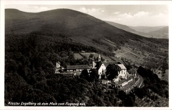 Postcard Großheubach am Main Lower Franconia, Engelberg Monastery, aerial photograph