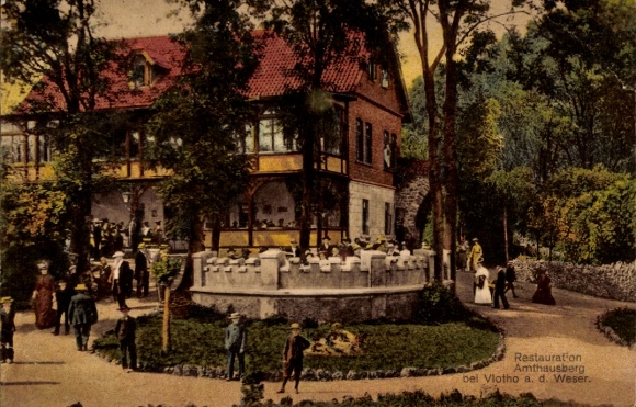 Postcard Vlotho on the Weser, Gasthaus Amtshausberg, owner F. Schumacher, visitors