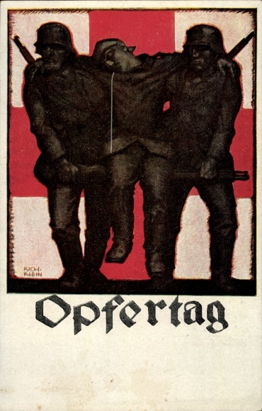 Artist Postcard Klein, Rich., Sacrifice Day 1917, Bavarian State Committee of the Red Cross, wounded soldier