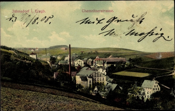 Ak Jahnsdorf im Erzgebirge, Blick auf den Ort mit Chemnitzer Straße