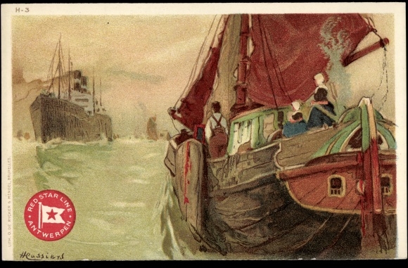 Artist Chromo-Litho Cassiens, H., Red Star Line, steamer, sailboat