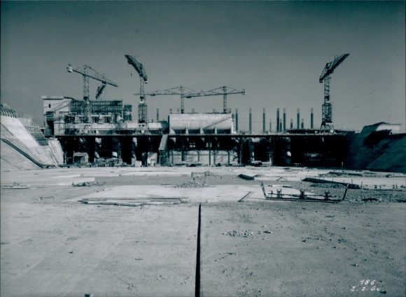 Photo Marckolsheim Alsace Bas Rhin, nuclear power plant under construction, Henri Baranger 1960, La Photothèque EDF