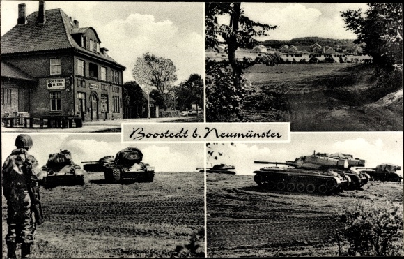 Postcard Boostedt in Holstein, inn, tank, Bundeswehr