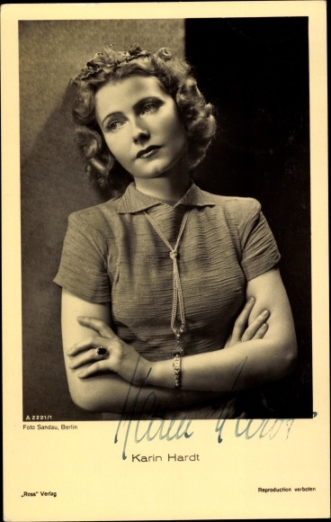 Postcard actress Karin Hardt, portrait, Ross Verlag A 2221/1, autograph