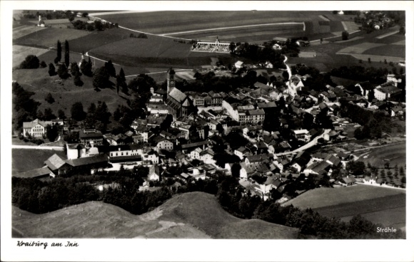 Postcard Kraiburg am Inn Upper Bavaria, aerial photograph