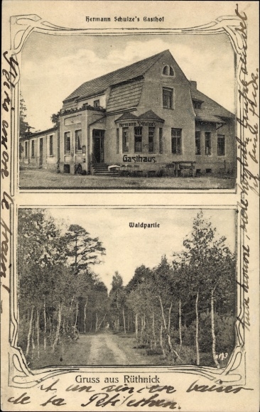 Postcard Rüthnick in the Mark, forest lot, inn