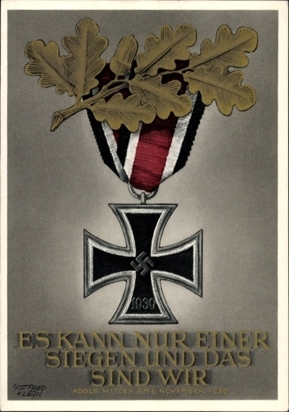 Postal stationery artist Postcard Klein, G., Only one can win and that is us, quote from Adolf Hitler
