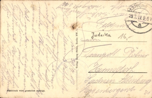 Judaica Postcard Russian guys, Polish farmers in front of a Jewish shop