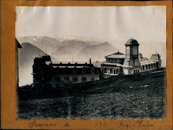 Photo around 1890, Rigi Kulm Canton Schwyz, Panorama, Weggis Canton Lucerne, Hotel Bellevue