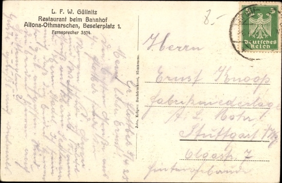 Postcard Hamburg Altona Othmarschen, restaurant at the train station, Beselerplatz 1