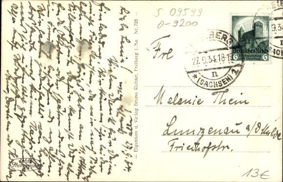 Postcard Freiberg in Saxony, high-rise building with Bahnhofstrasse