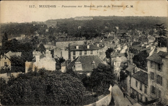Postcard Meudon Hauts de Seine, panorama from terrace, houses, trees, landscape